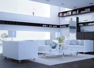 Naklejka na ściany i meble Niesamowite Modern White Living Room Interior | Architektura