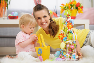 Baby and mother spending time together on Easter