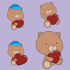 teddy bear valentine heart set