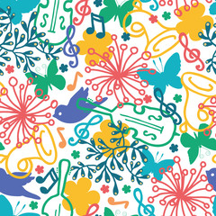 vector spring music symphony seamless pattern background with