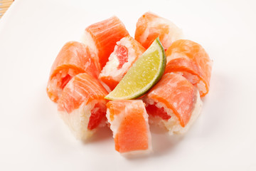 sushi with grapefruit in rice paper