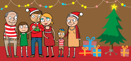 Big happy family by christmas tree