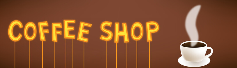 Coffee shop cartoon neon sign
