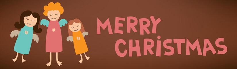 cartoon merry christmas post card sign with angels