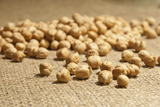 Chickpeas on natural fabric