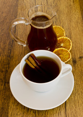 Cup of orange tea with cinnamon