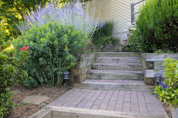 Fototapeta na wymiar Garden with Brick Steps