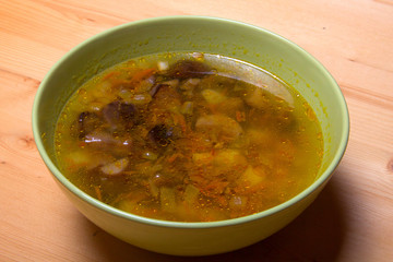 nourishing soup with mushrooms and potatoes