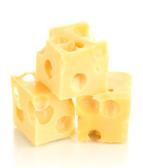Cheese cubes isolated on white