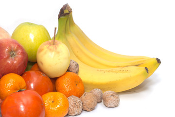 vegetables and fruits on white background