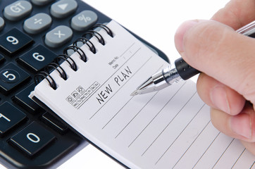 Calculator and pen with notepad