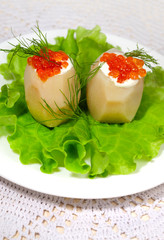 Potatoes with salmon caviar