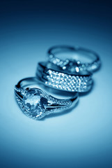 Jewelry accessories  rings in blue light