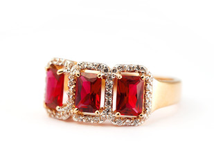 Golden jewelry ring with  ruby - 48512373