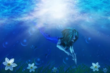 Peel and stick wall murals Mermaid Mermaid in underwater world