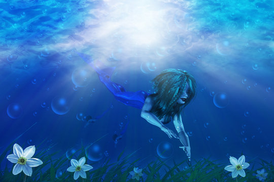 Mermaid in underwater world