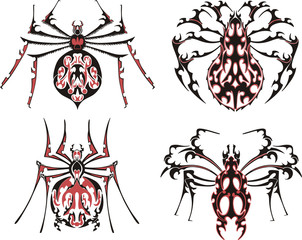 Fototapeta premium Black and red symmetric spider tattoos