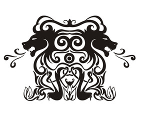 Stylized symmetric vignette with lions