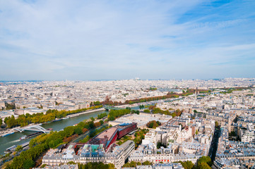 Aerial panoramic view of Paris and Seine river as seen from Eiff