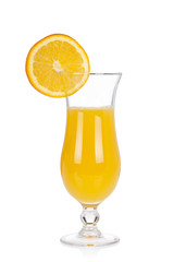 Cocktail glass set. Hurricane with orange juice and orange slice