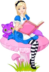 Stickers pour porte Monde magique Alice tenant un livre