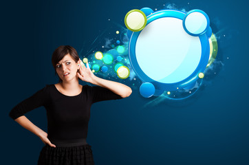 Young woman with abstract modern speech bubble