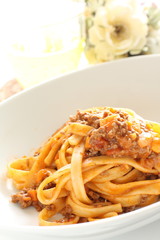 italian cuisine, meat sauce and fettuccine