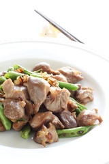 chinese cuisine, gizzard and garlic stir fried