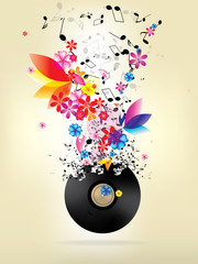 Abstract musical background with floral elements