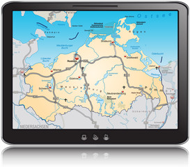 Landkarte von Mecklenburg-Vorpommern als Navigationsgerät
