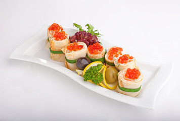 Pancakes with red caviar