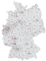Deutschland mit Ortsnetz und Postleitzahlen