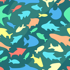Colorful ocean fish variety seamless pattern, vector