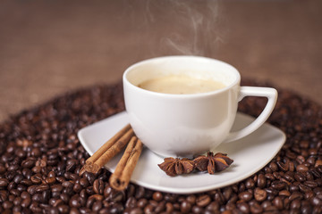 Cup of latte or cappuccino with cinnamon and anise