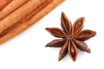 Star anise and cinnamon, isolated on white