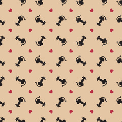 Stylish valentine cats pattern. Vector illustration