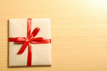 Vintage gift box with red ribbon bow