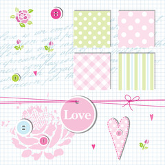Scrapbook design elements, seamless patterns