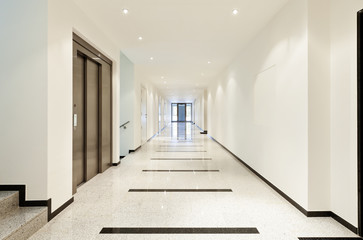 modern architecture, interior, view of the long corridor