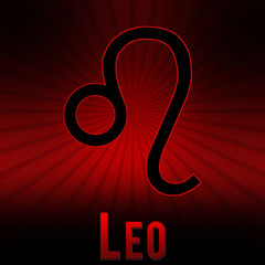Leo symbol with a red background and black burst.
