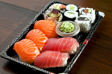 sushi on the black plate