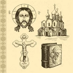 Fotobehang Orthodox symbols hand drawn © Rassco