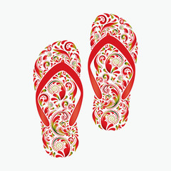 Flip flops, made of the leaf pattern.