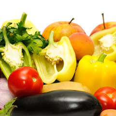 set fruit and vegetables on white