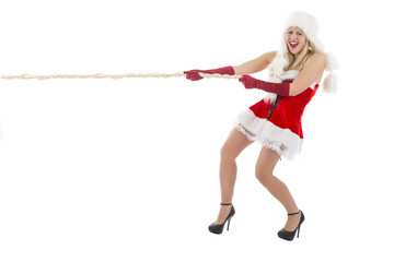 junge sexy blonde Frau im Weihnachtskostüm