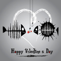 happy valentine's day card with funny fish