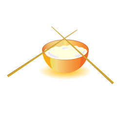 japanese rice bowl with sticks vector illustration