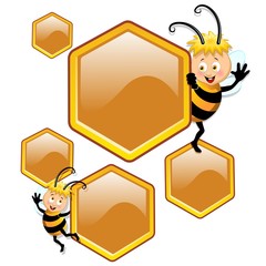 Bee Cartoon with Beehive Cells-Ape Cartoon e Celle Alverare