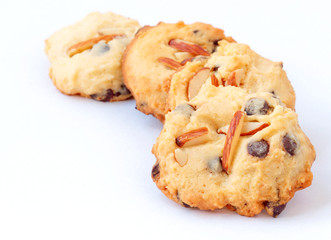 Almond cookie on white background.