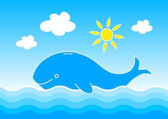 Whale in blue sea